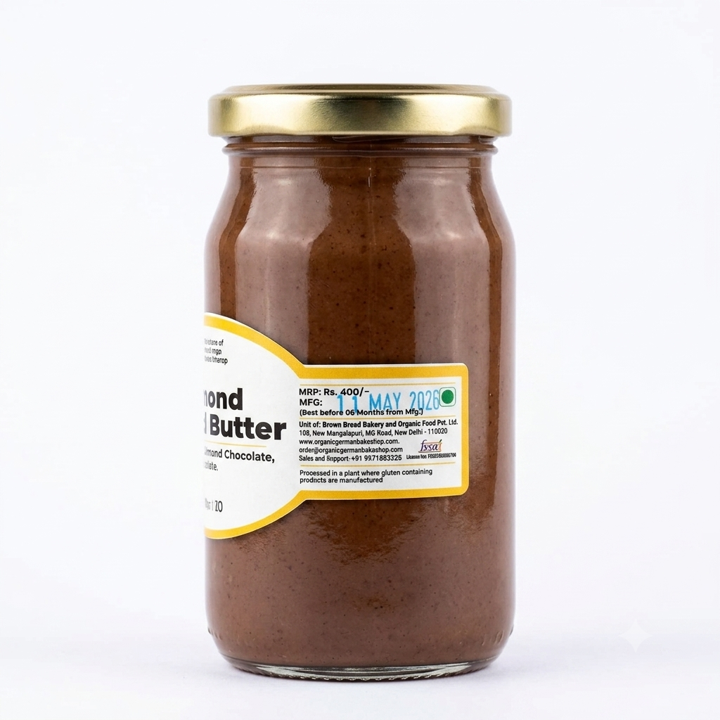 Butter | Almond Chocolate Butter (Roasted Almond, Dark Chocolate, Cocoa) -Gluten Free, Vegan - Organic German Bakeshop - 200gm