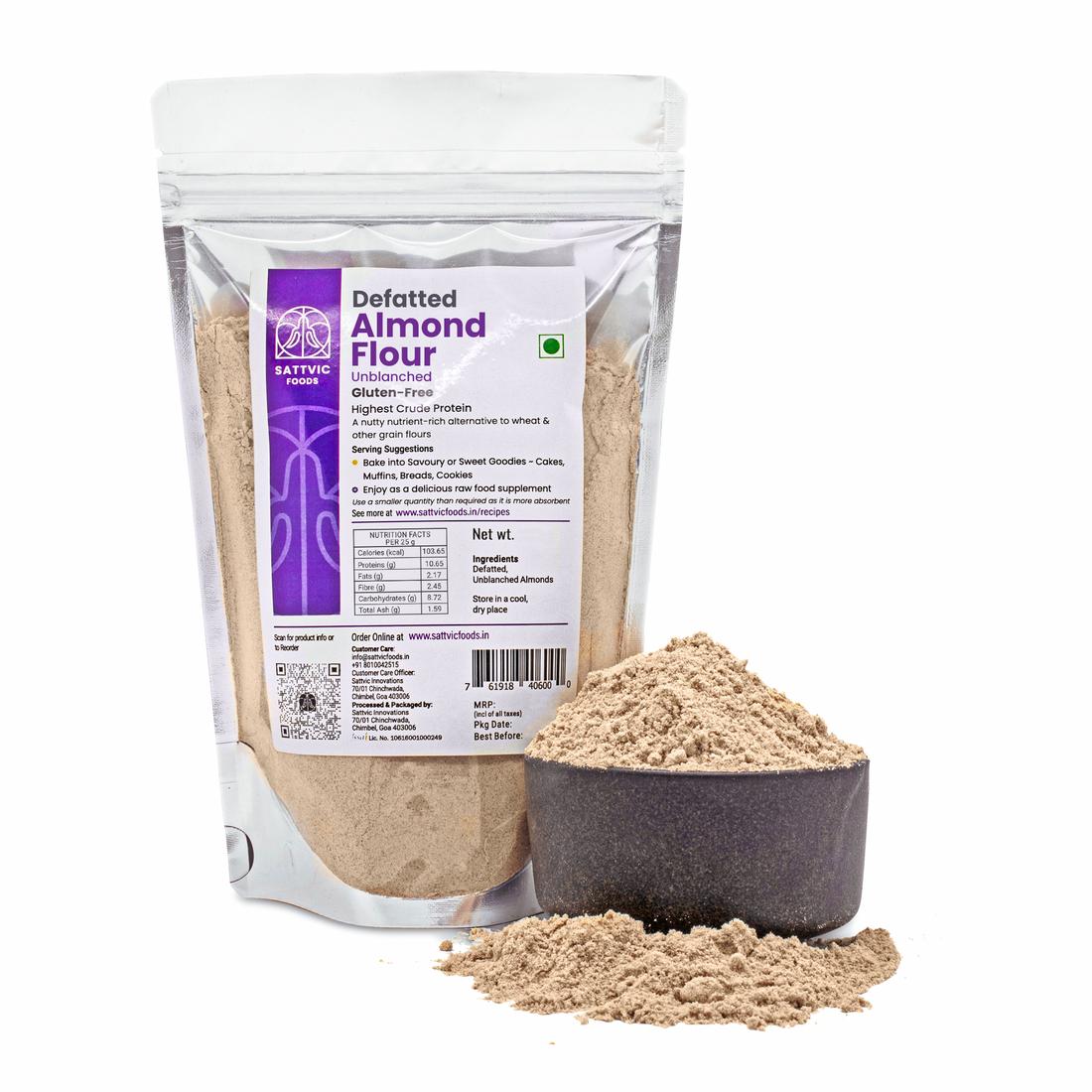 Almond Flour | Defatted Almond Flour - Unblanched - Gluten Free &amp; Keto Friendly - Sattvic Food - 250gm