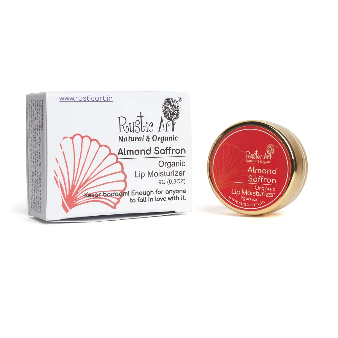 Moisturizer | Almond Saffron Lip Moisturizer-100% natural oils and butters-Vegan - No preservatives - Rustic Art - 9gm