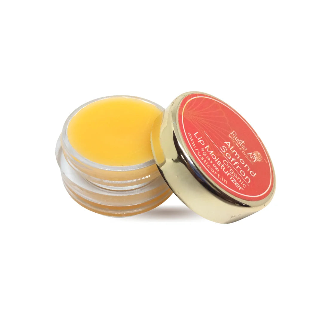 Moisturizer | Almond Saffron Lip Moisturizer-100% natural oils and butters-Vegan - No preservatives - Rustic Art - 9gm