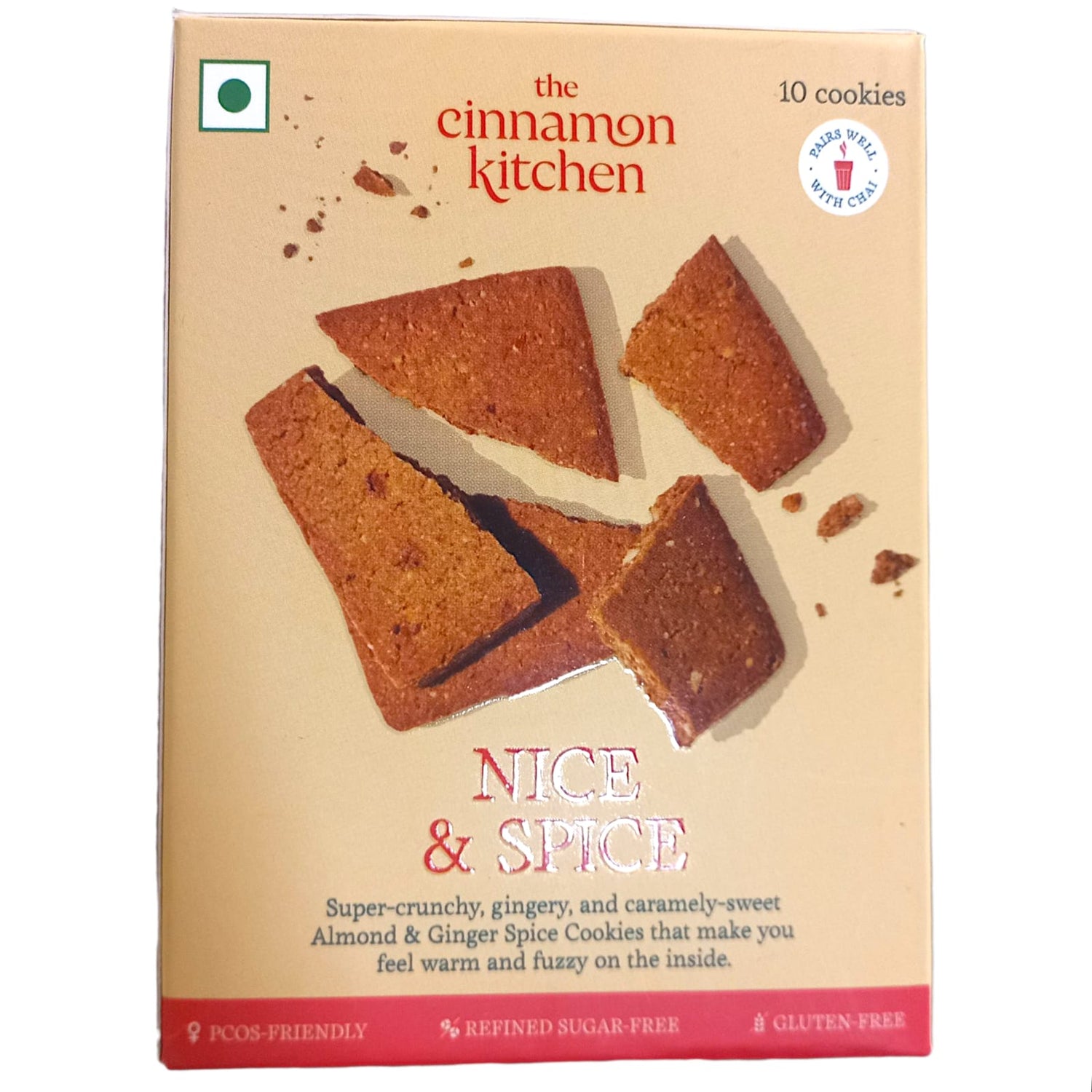 Cookies | Almond &amp; Spice Ginger Cookies (Nine &amp; Spice) - Naturally Sweetened With Jaggery - Vegan, Gluten Free, Refined Sugar Free, Lactose Free, Low Calorie &amp; PCOS Friendly – The Cinnamon Kitchen – 10 Cookies