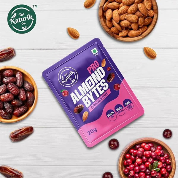 Almond bytes | Cranberry (Sweetened With Dates) - Pro - 100% naturalGluten Free & No Added Sugar - The Naturik Co - 20gm