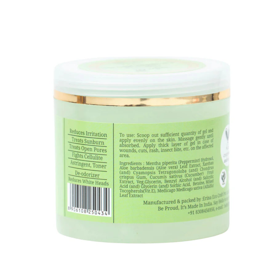 Gel | Aloe Vera Cucumber Mint Gel - Hydrating, Soothing, Revitalising, Reduces, Puffiness - Certified Organic Ingredients - Vegan - Rustic Art – 100gm