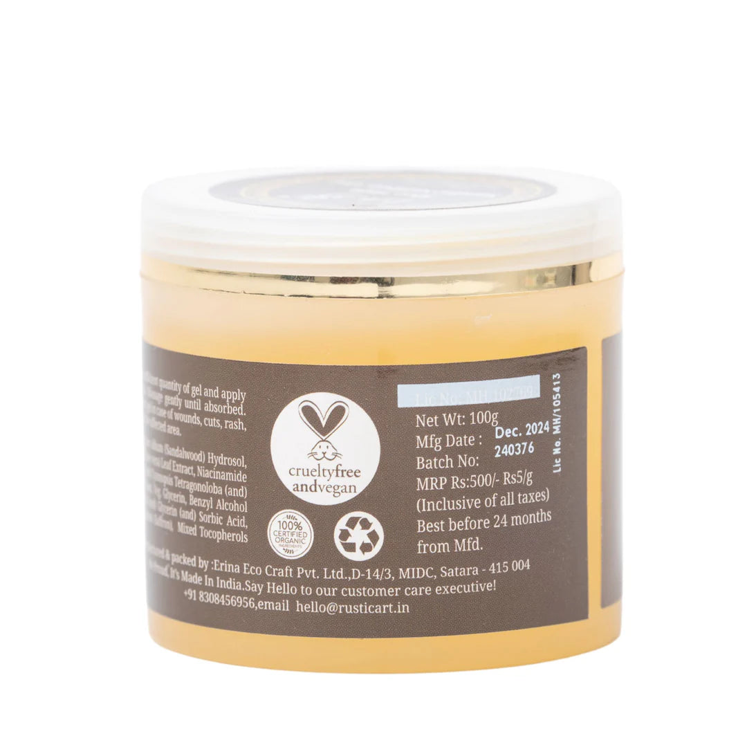 Aloe Vera Sandal Saffron Gel - Natural &amp; Organic - Vegan - Rustic Art - 100gm