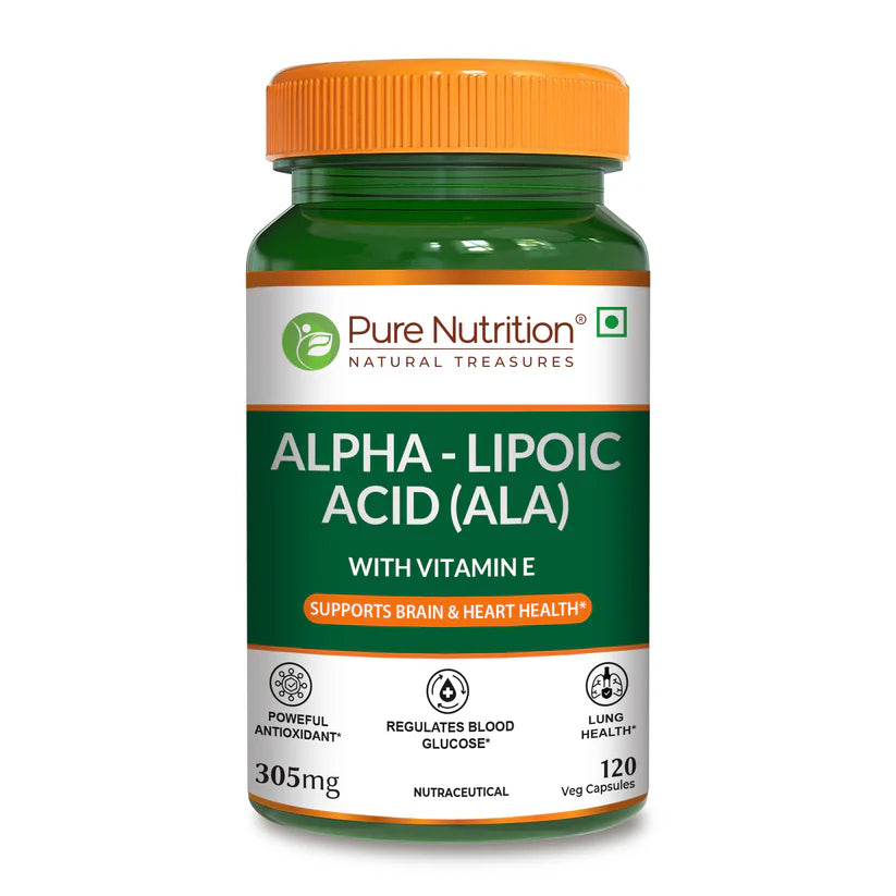 Alpha – Lipoic Acid (ALA) | ALA Supplement (With Vitamin E) – Regulates Blood Glucose – Lung Health – Powerful Antioxidant Support For Overall Wellness – Pure Nutrition – 120 Capsules