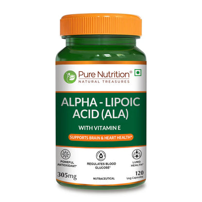 Alpha – Lipoic Acid (ALA) | ALA Supplement (With Vitamin E) – Regulates Blood Glucose – Lung Health – Powerful Antioxidant Support For Overall Wellness – Pure Nutrition – 120 Capsules