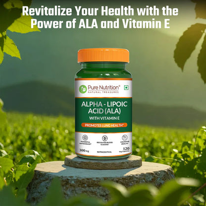 Alpha – Lipoic Acid (ALA) | ALA Supplement (With Vitamin E) – Regulates Blood Glucose – Lung Health – Powerful Antioxidant Support For Overall Wellness – Pure Nutrition – 120 Capsules