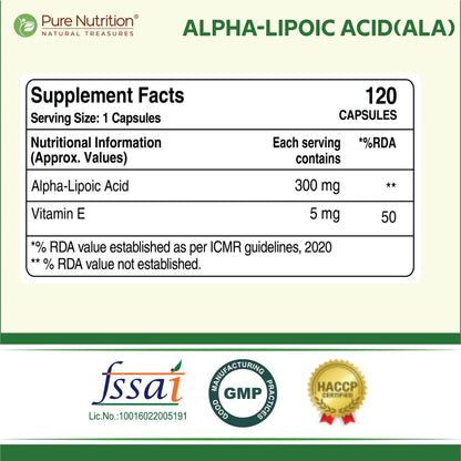 Alpha – Lipoic Acid (ALA) | ALA Supplement (With Vitamin E) – Regulates Blood Glucose – Lung Health – Powerful Antioxidant Support For Overall Wellness – Pure Nutrition – 120 Capsules