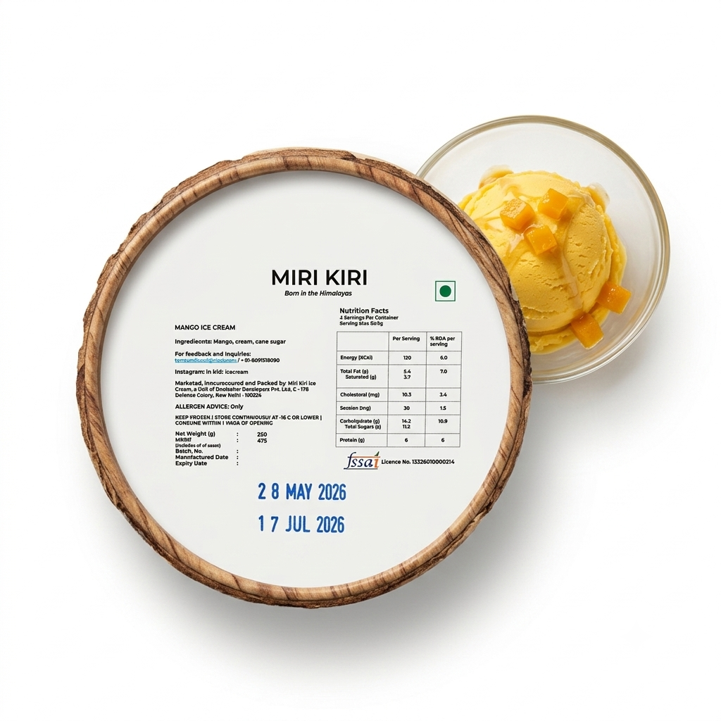 Ice Cream| Alphonso Mango Ice Cream - Sweetened with Cane Sugar -No Artificial Flavours or Colours - Miri Kiri – 250gm