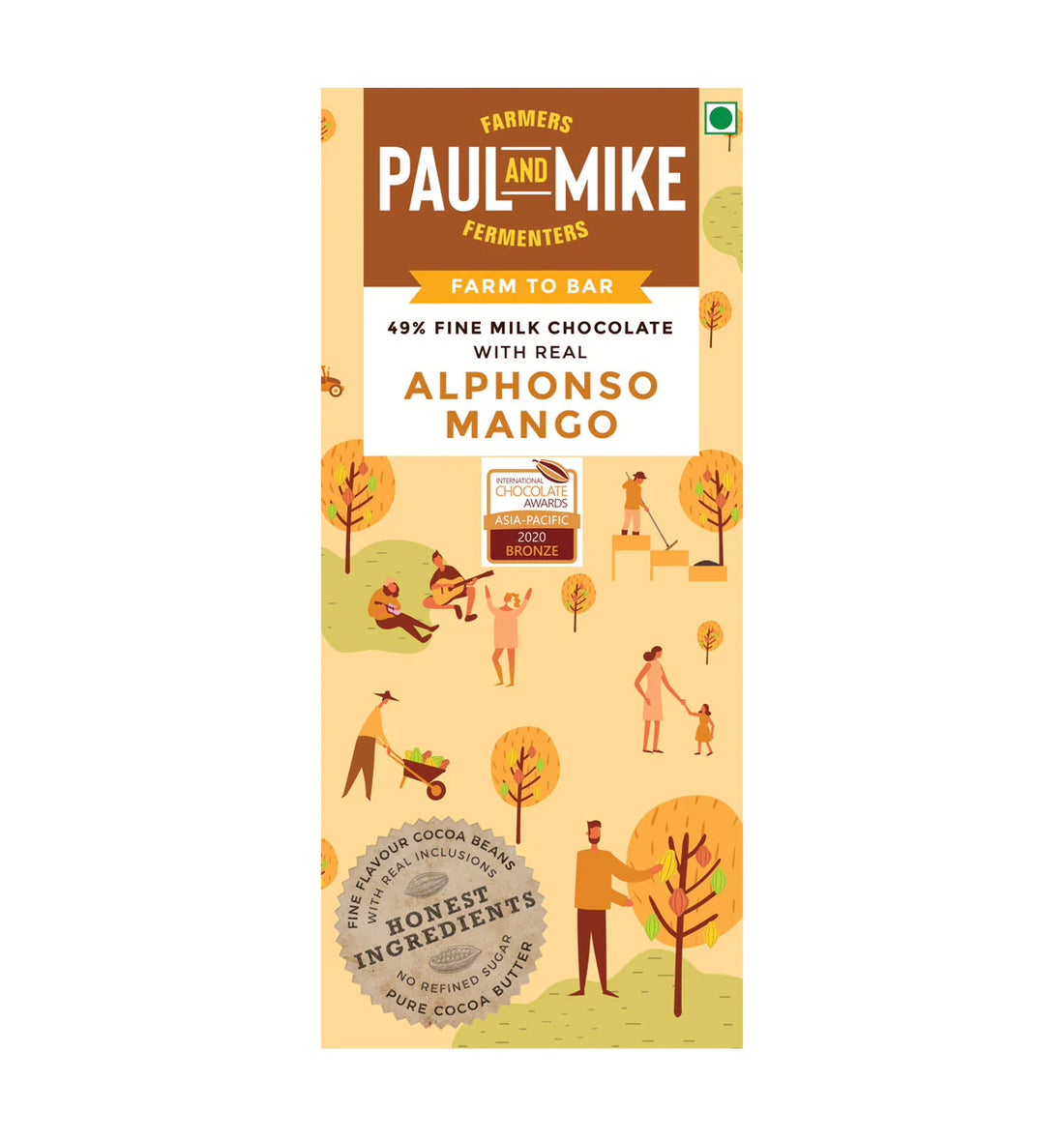 Milk Chocolate | 49% Fine Milk Chocolate With Alphonso Mango - Soy Free - Paul & Mike - 68gm