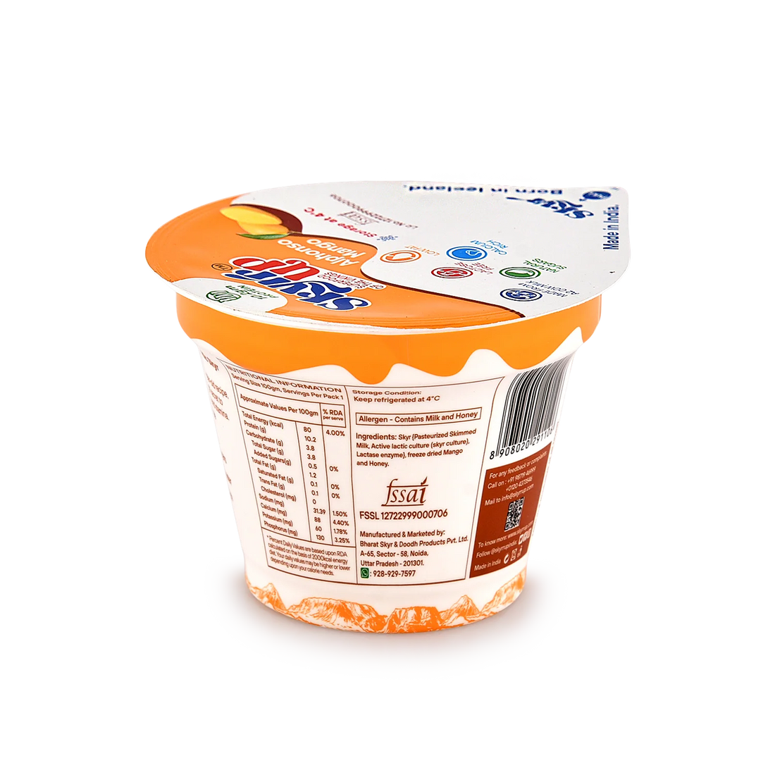 Yogurt | Alphonso Mango  (Made From A2 Milk) – Natural Sugar, 10.2gm Protein, Fat Free &amp;amp; Lactose Free – Skyrrup – 100gm