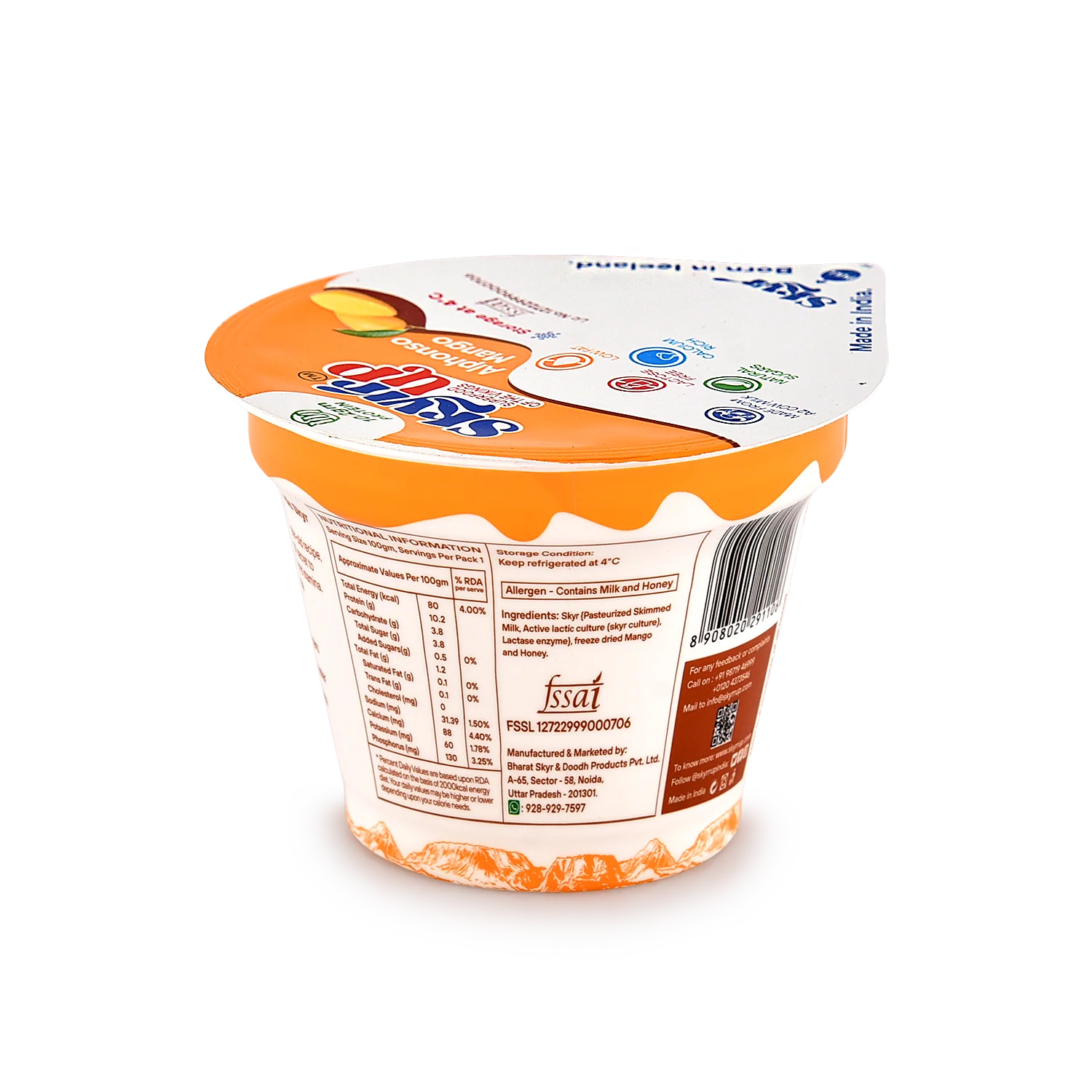 Yogurt | Alphonso Mango  (Made From A2 Milk) – Natural Sugar, 10.2gm Protein, Fat Free &amp;amp; Lactose Free – Skyrrup – 100gm