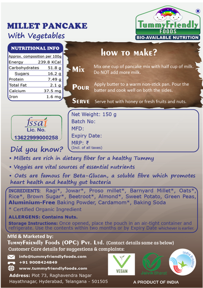 Millet Pancake | (With Vegetables) - For Baby Food - USDA Organic - No Aluminum, No Maida &amp;amp; No White Sugar - Tummy Friendly Foods - 150gm