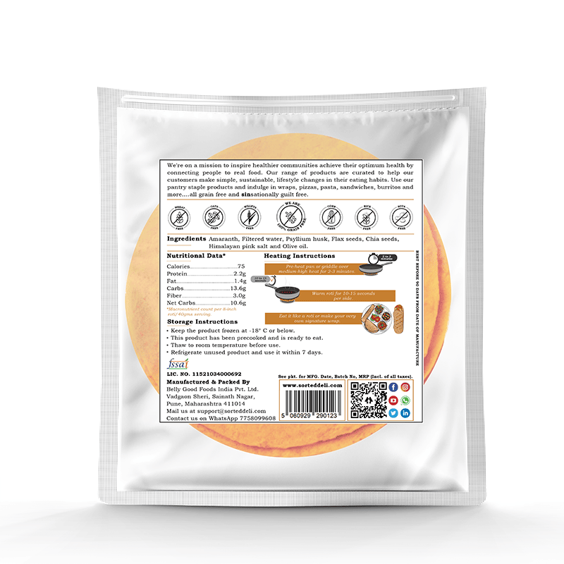 Tortilla | Amaranth Roti - Wrap – Vegan, Gluten Free, No Maida, Grain Free, Diabetic Friendly &amp;amp; No Additives – Get Sorted – Pack Of 5