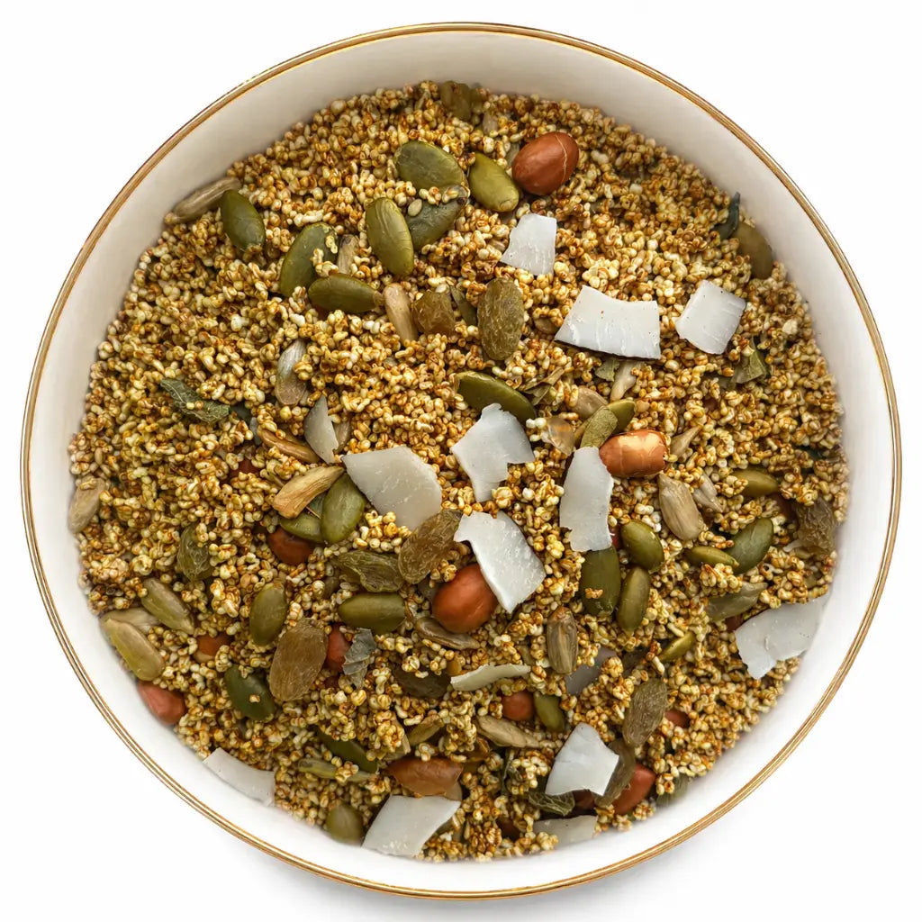 Chivda | Amaranth Chivda (41% nuts-seeds) Granola - Lite Savoury -Plant Based, Gluten Free, Vegan Friendly, Made using Coconut Sugar- No Preservatives, No Added Refined Sugar, Zero Trans Fats -The Nibble box- 300gm