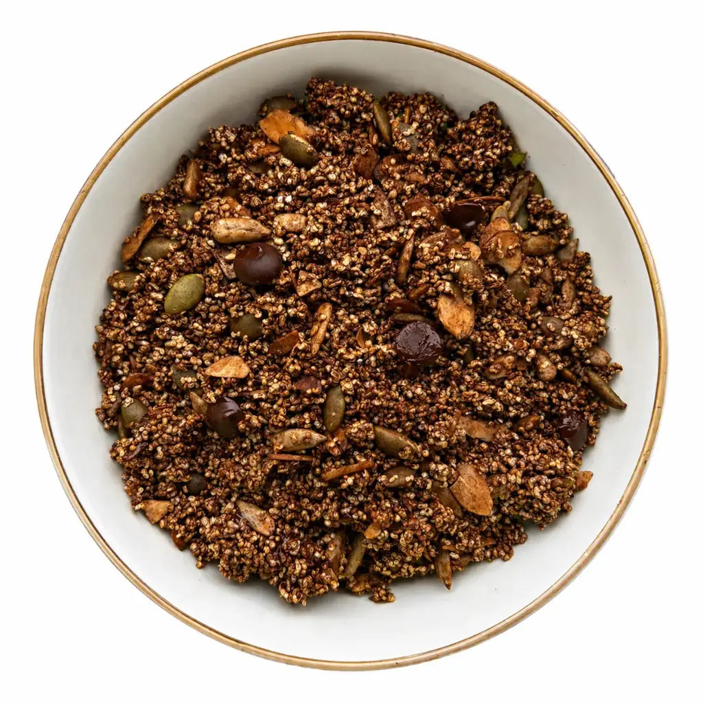 Amaranth Choco Crunch Granola(48% Dry Fruits &amp; Belgian Dark chocolate) -Plant Based, Gluten Free, Vegan Friendly-No Added Refined Sugar, Zero Trans Fats -The Nibble box- 300gm