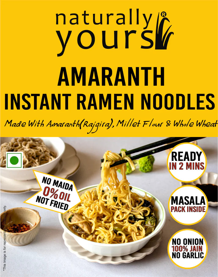 Noodles | Amaranth Instant Ramen Noodles (Made With Amaranth (Rajgira), Millet Flour & Whole Wheat) – Not Fried – No Artificial Colors, No Added Preservatives, No Onion, Garlic, Maida & No Added Oil – Naturally Yours – 175gm