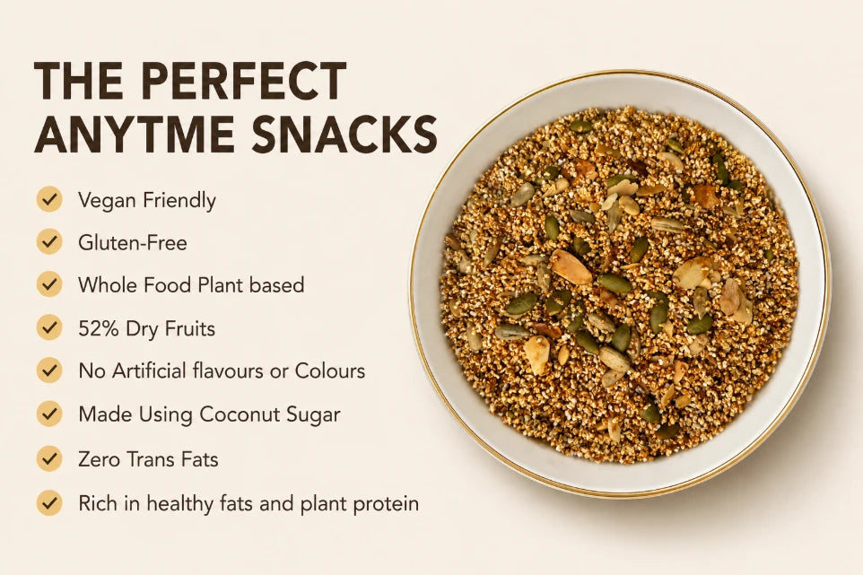 Amaranth Pro+ (52% Nuts-Seeds- Dried Fruit)  Granola -Plant Based, Gluten Free, Vegan Friendly-No Added Refined Sugar, Zero Trans Fats -The Nibble box- 300gm