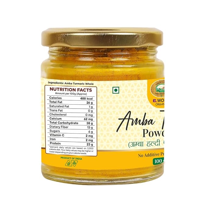 Turmeric Powder | Amba Turmeric Powder - No Additive Preservatives - Elworld Organic - 100gm