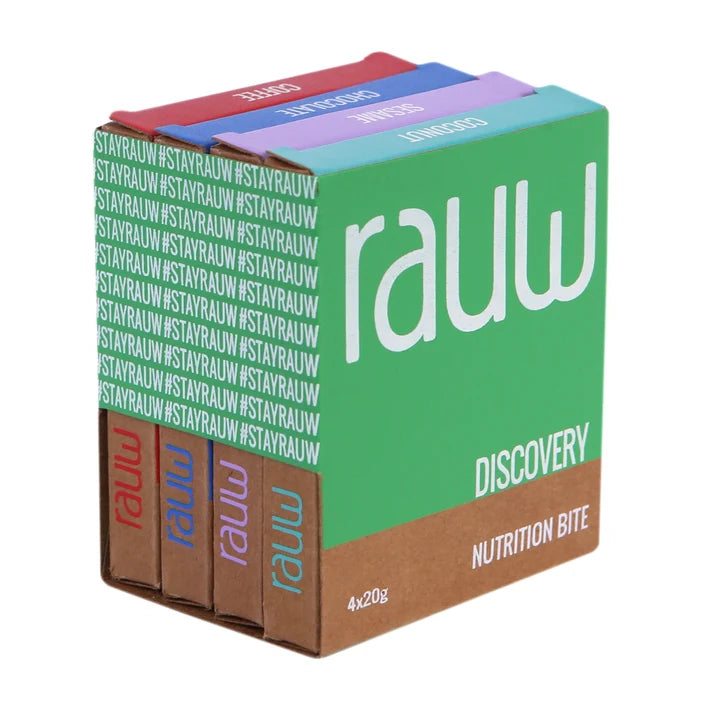 Chocolate | Discovery Chocolate Combo Box (Sesame, Chocolate, Coffee, Coconut)- 100% Plant Based - No Preservative, artificial flavors or emulsifiers - Rauw - 80gm