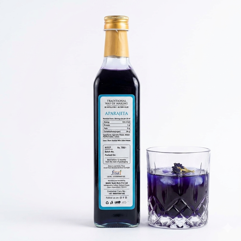 Sharbat | Aparajita - Taste Of Rajputana – Natural Ingredients - No Added Artificial Colors, Distillation &amp;amp; No Added Preservatives  – 5S Farm – 700ml