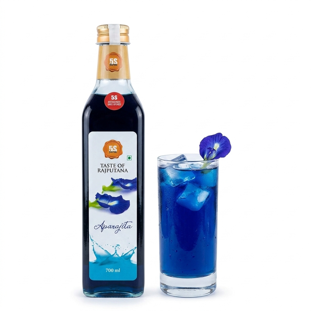 Sharbat | Aparajita - Taste Of Rajputana – Natural Ingredients - No Added Artificial Colors, Distillation & No Added Preservatives – 5S Farm – 700ml