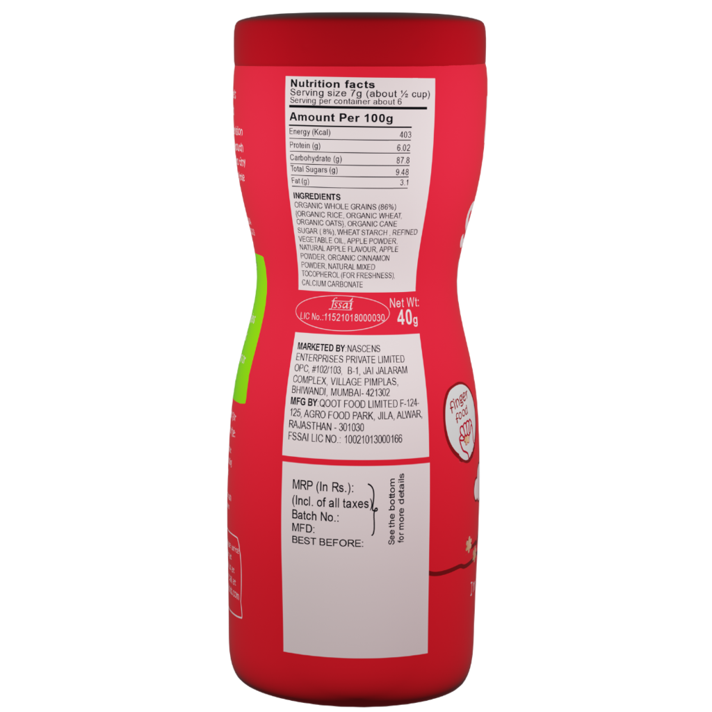 Puff | Apple And Cinnamon Puff – Organic - Gluten Free, No Added Preservatives, No Added Sugar &amp;amp; No Salt - Happa - 40gm