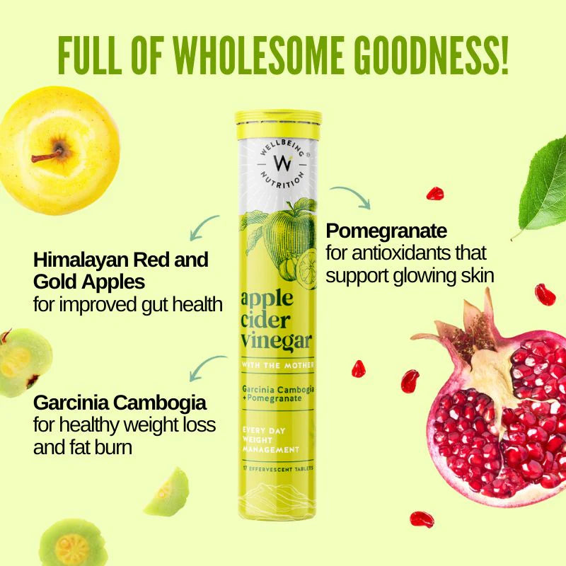 Apple Cider Vinegar  | (With Garcinia Cambogia And Pomegranate) - Plant Based - Gluten Free, Sugar Free - Wellbeing Nutrition - 68gm