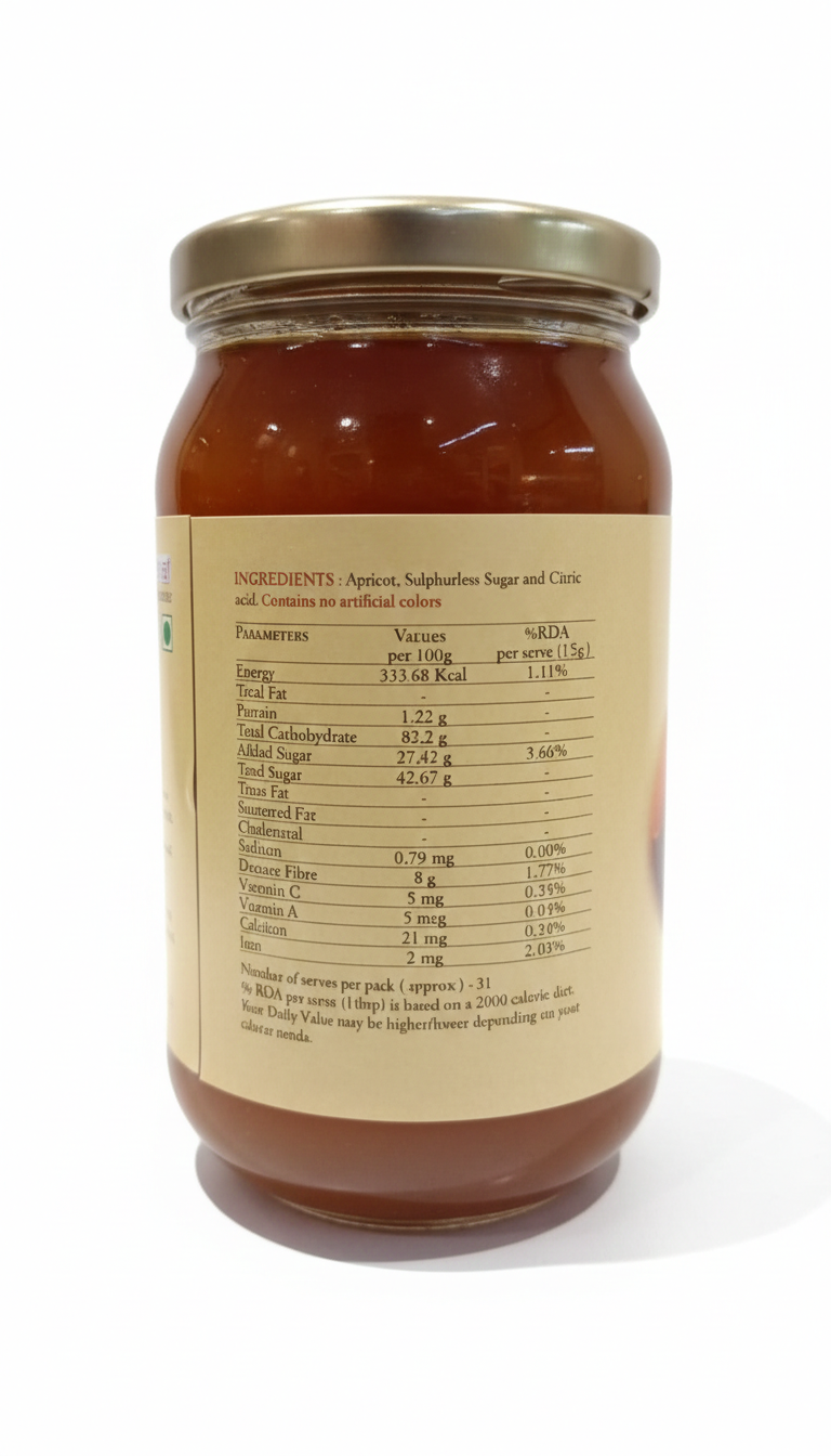 Jam | Apricot Jam - Fresh Farm Produce -No Saturated Fat- No Cholesterol - No Artificial Colours - Kumaoni - 470gm