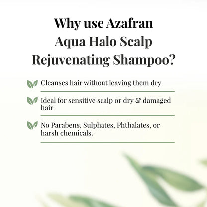 Shampoo | Aqua Halo Scalp Rejuvenating Shampoo - Promotes Thick &amp; Shiny Hair - For All Hair Types - Vegan &amp; Cruelty Free - Azafan Organics - 200gm