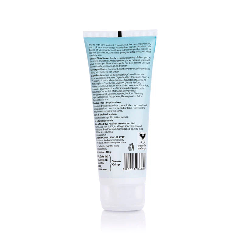 Shampoo | Aqua Halo Scalp Rejuvenating Shampoo - Promotes Thick &amp; Shiny Hair - For All Hair Types - Vegan &amp; Cruelty Free - Azafan Organics - 200gm