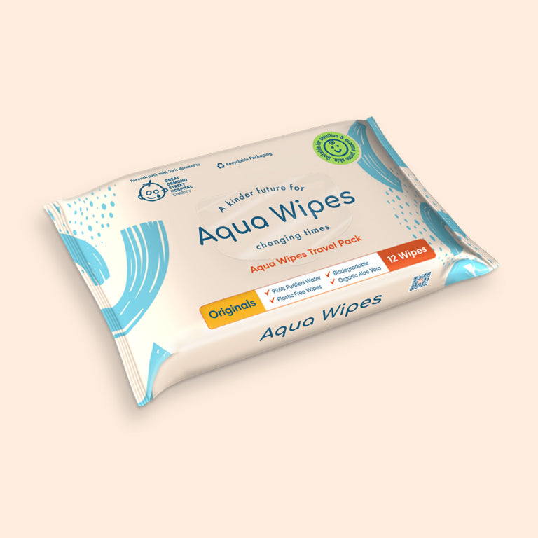 Wipes  | Aqua Wipes Travel Pack - Baby Wipes – 100% Biodegradable, Plastic-Free, 99.6% Water – Vegan-Newborn Safe, Paraben &amp; Perfume Free- Aqua Wipes- ( Single Pack x 12 wipes)