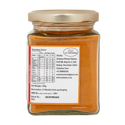 Lakadong Turmeric | Black Pepper &amp;amp; Cinnamon - Immunity Booster – No Artificial Colors, Additives &amp;amp; No Added Preservatives - Aranyam - 100gm
