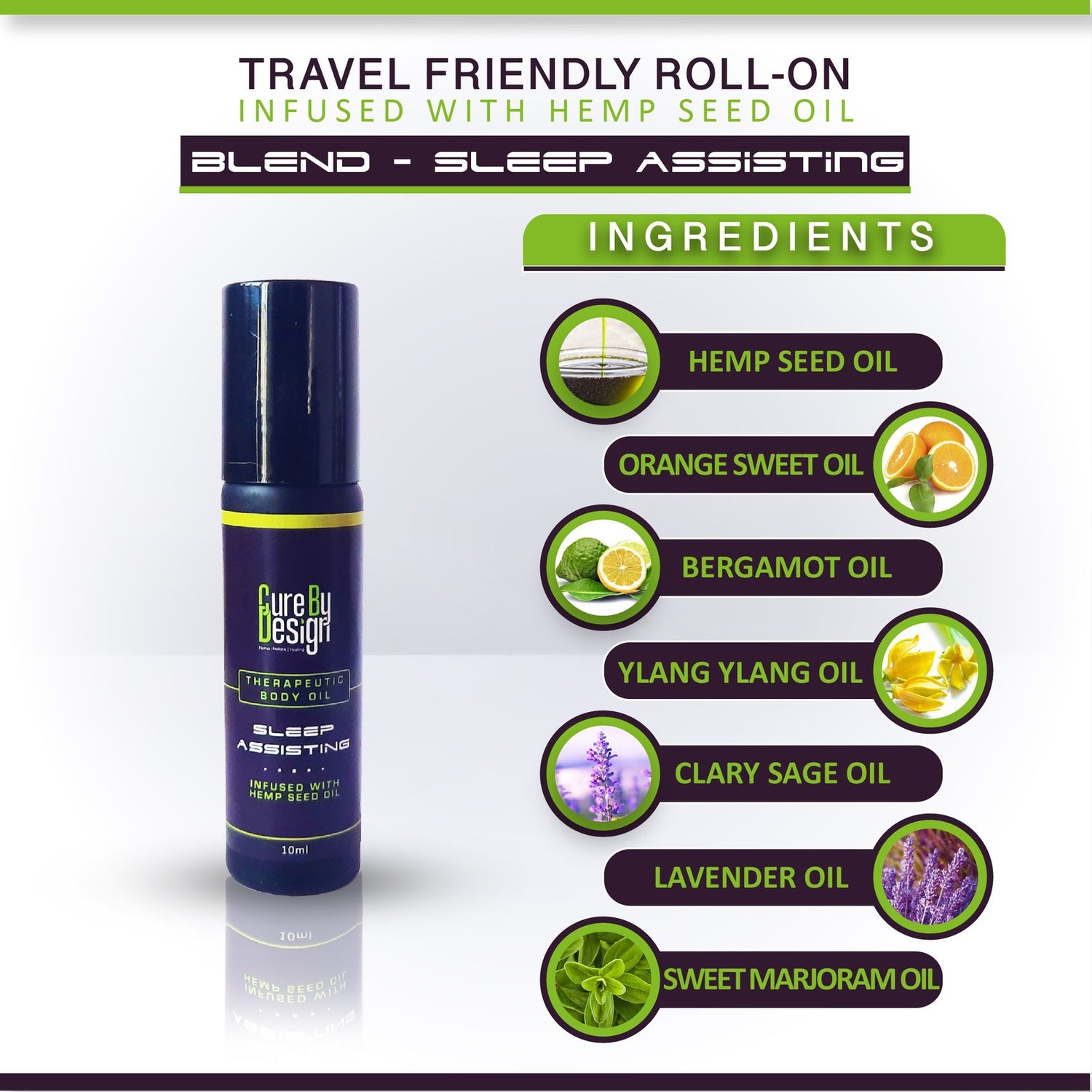 Body Oil | Theraputic Body Oil (Sleep Assisting) - Infused With Hemp Seed Oil - Cure By Design - 10ml