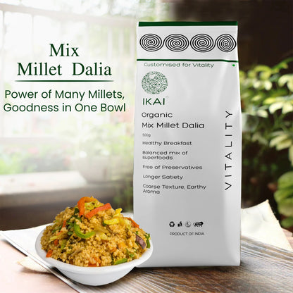 Dalia | Mix Millet Dalia - Multi Millets - Customised For Vitality - Gluten Free - Healthy Breakfast, Balanced Mix Super Food -No Preservatives- Ikai Organic – 500gm