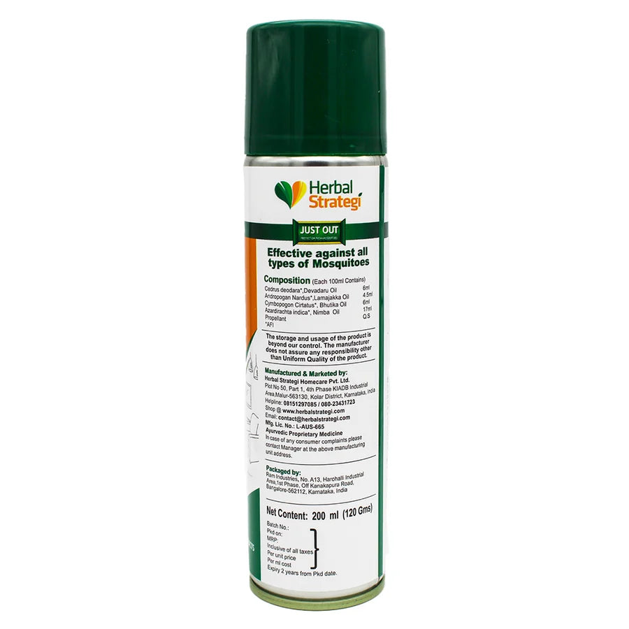 Repellent | Ayurvedic Mosquito Repellent Room Spray  (2X Power Spray)-Made With Essential Oils &amp; Plant Extracts -100% Herbal Actives - Certified Ayurveda (AYUSH) - Non-Toxic &amp; Eco friendly - No Side Effects , NO CFC - Herbal Strategi - 200ml