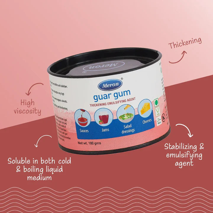 Guar Gum | Thickening Emulsifying Agent-Vegan , Gluten Free, 100% Natural - Sauces, Salad Dressings-Zero Preservatives, Colourless, Non GMO- Meron - 100gm