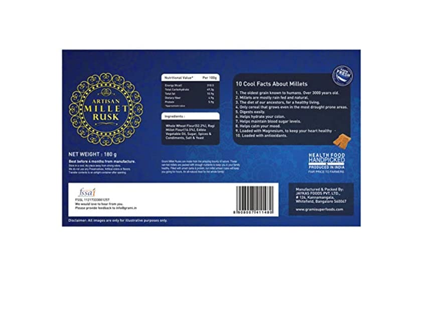 Artisan Ragi Rusk – Grami Super Foods – 180gm