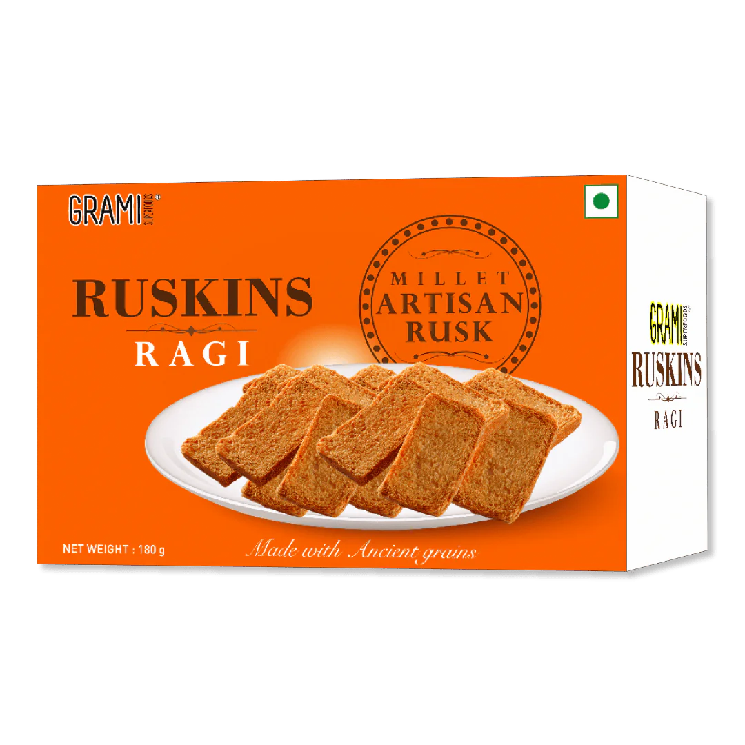 Rusk | Artisan Ragi Rusk - Made With Ancient Grains – No Added Preservatives - Grami Super Foods – 180gm