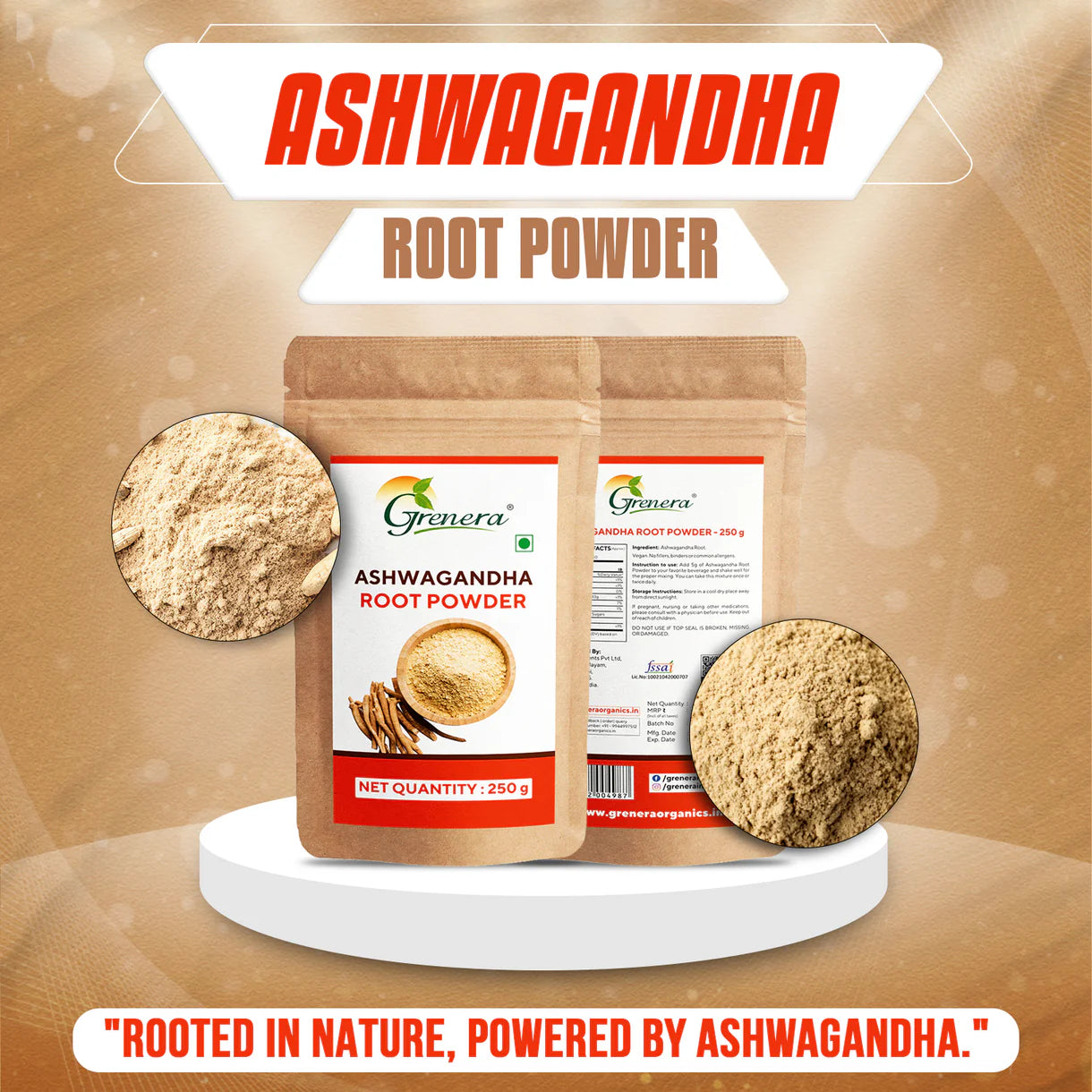 Powder | Ashwagandha Root Powder-No Additives, Preservatives, or Artificial Colours – Grenera – 100gm