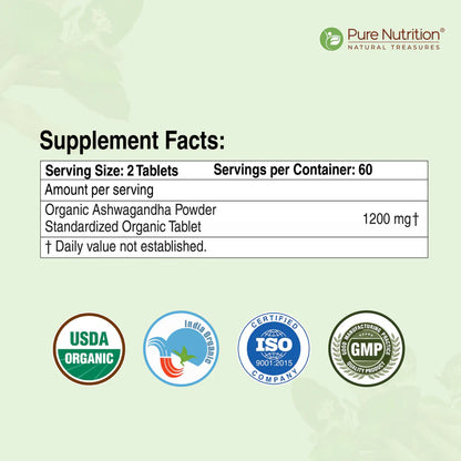 Ashwagandha Tablets | 1200mg – For Strength And Stamina – Organic – Supports Stress Management, Sleep, Fertility, Immunity, Vitality And Strength – Pure Nutrition – 120 Tablets