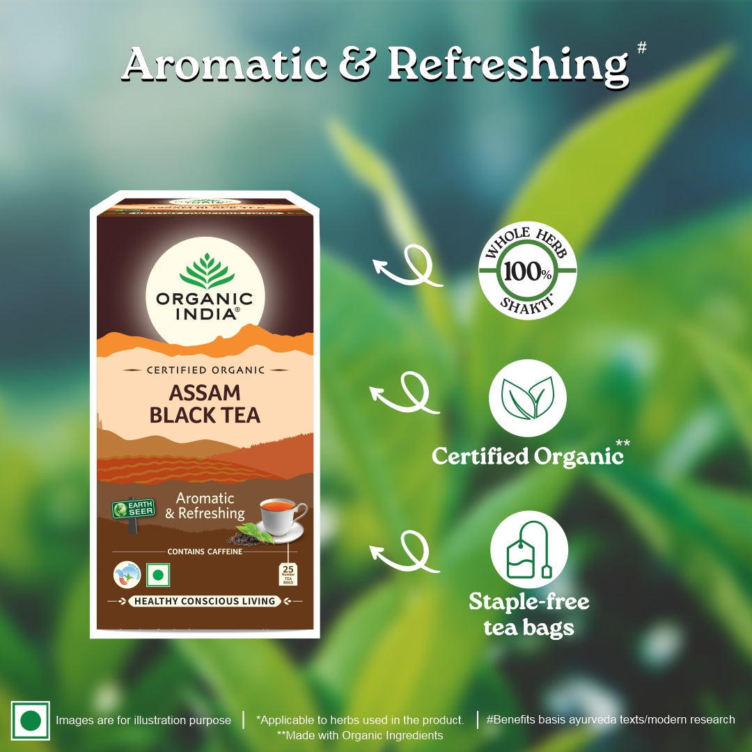 Tea | Assam Black Tea - Certified Organic - Aromatic &amp; Refreshing - Organic India - 25 Tea Bags