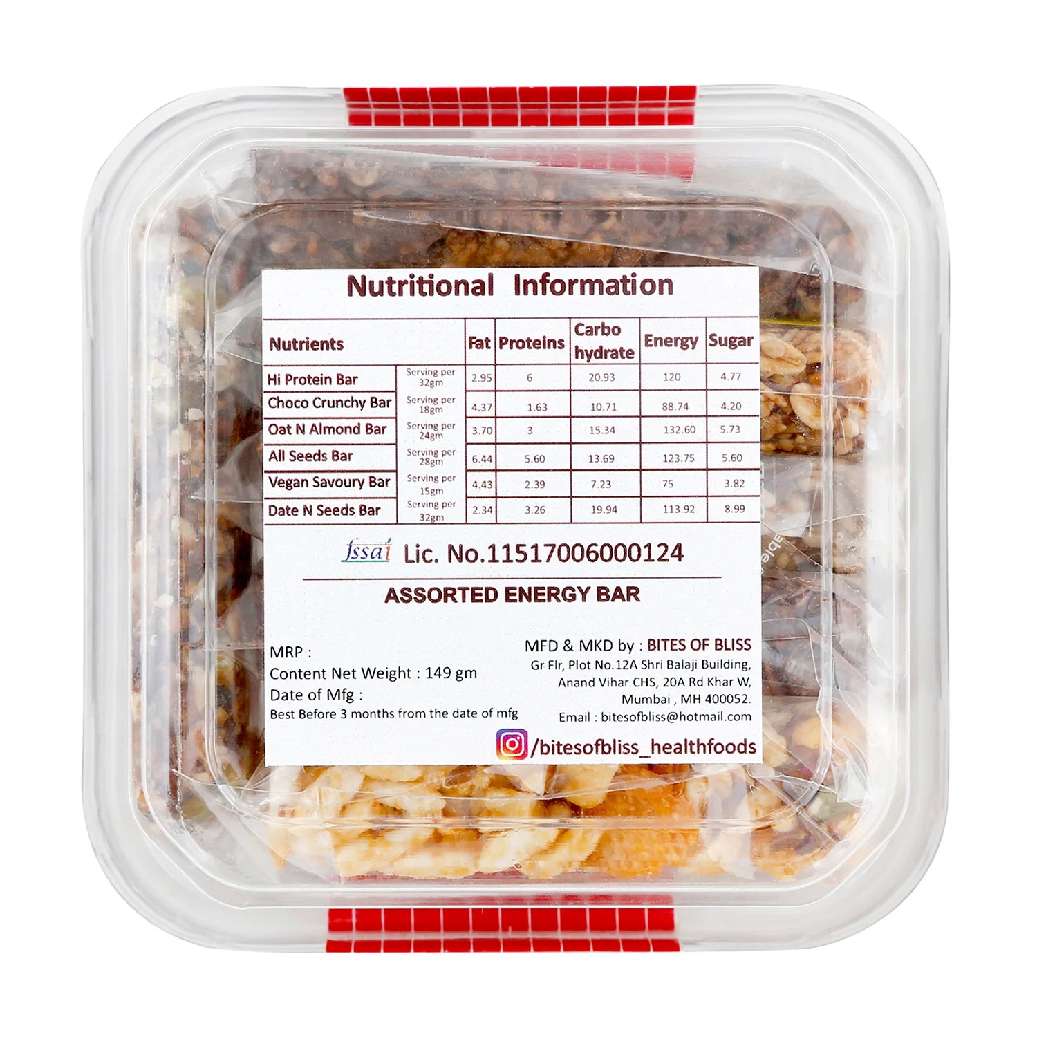 Assorted Energy Bar | Natural - Vegan, Gluten Free, No Added Sugar &amp; Preservatives – Bites Of Bliss – (6pcs) - 149gm