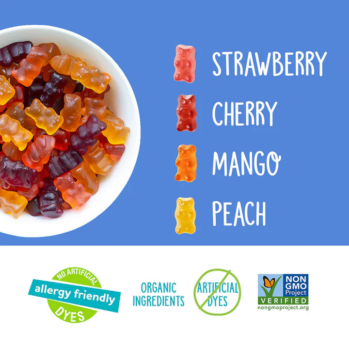 Candy | Assorted Flavor Gummy Bears - USDA Organic - Vegan, Gluten Free, Non GMO &amp; No High Fructose Corn Syrup Or No Artificial Dyes - Yum Earth - 19.8gm