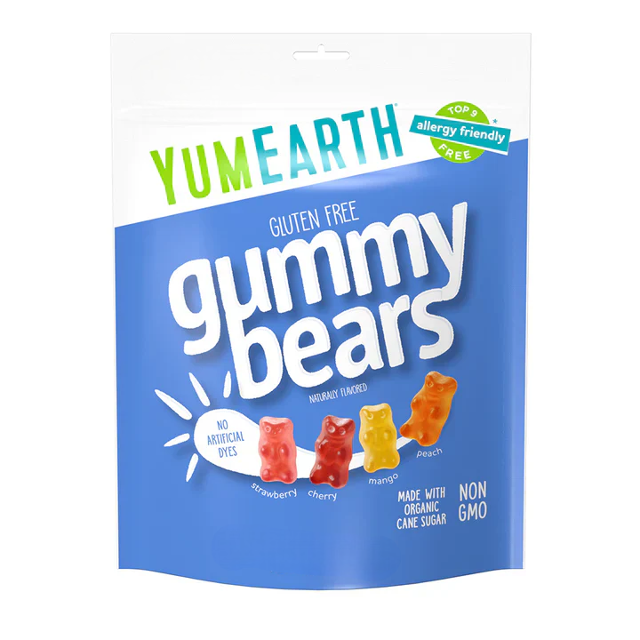 Candy | Assorted Flavor Gummy Bears - USDA Organic - Vegan, Gluten Free, Non GMO &amp; No High Fructose Corn Syrup Or No Artificial Dyes - Yum Earth - 19.8gm