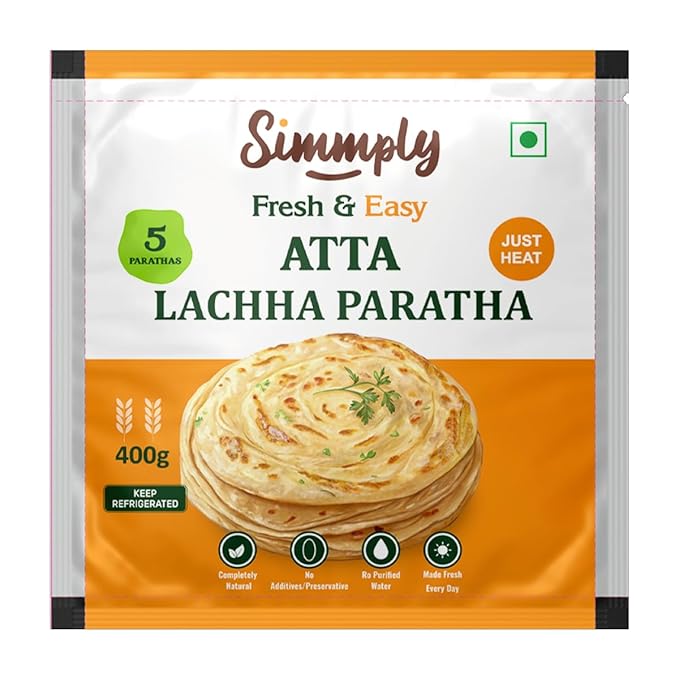 Lachha Paratha | Atta Lachha Paratha - 100% Natural- Ready To Eat Atta Lachha Paratha - No Added Preservatives &amp; Zero Palm Oil - Simmply - Makes 5 Paratha 400gm