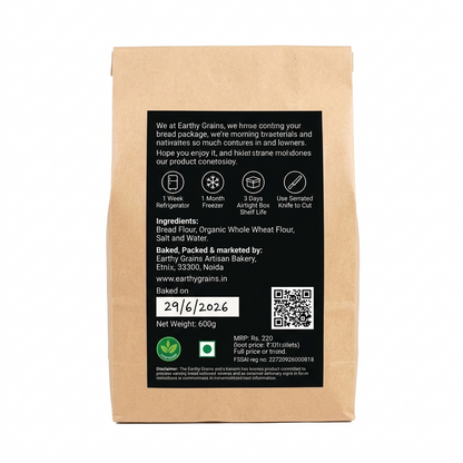 Bread | Classic Vermont Sourdough-Vegan, Organic &amp; Handmade - Earthy Grains - 600gm