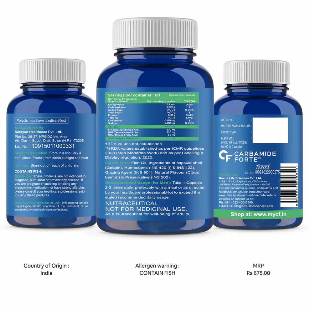 Double Strength Fish Oil 1000mg Omega-3 Carbamide Forte- 120 Softgel capsules