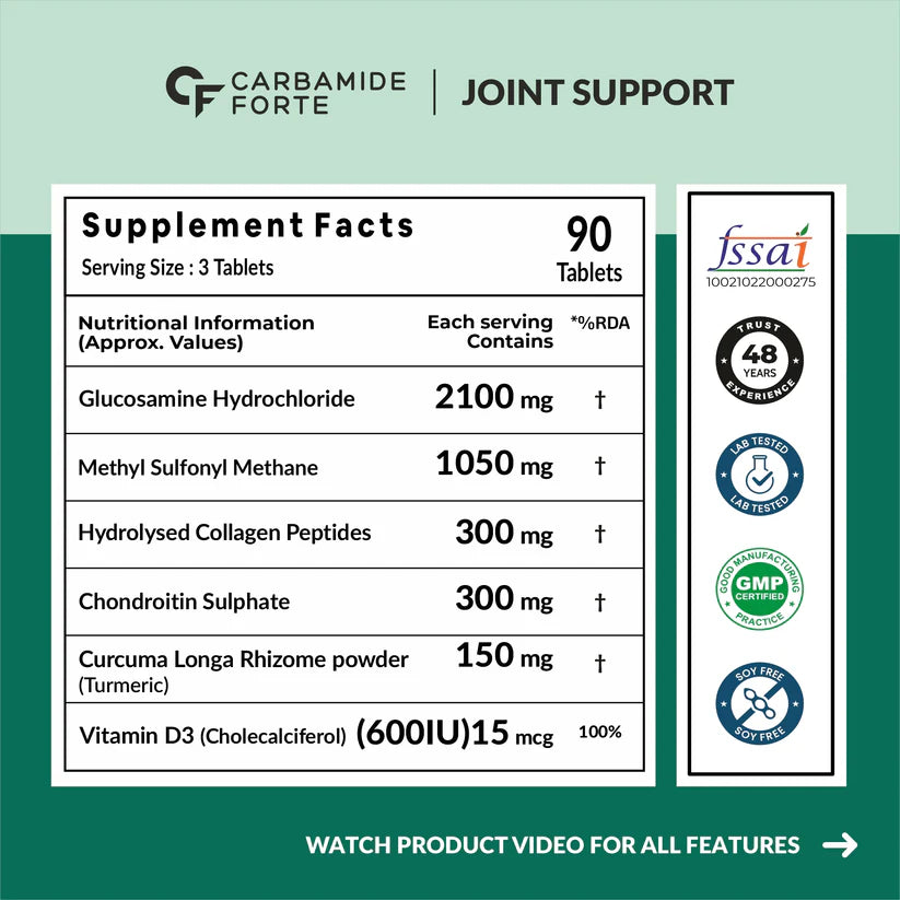 Joint Support Glucosamine Chondroitin MSM 3900 mg Supports Joint, Cartilage &amp; Muscle Health - Carbamide Forte- 90 Tablets