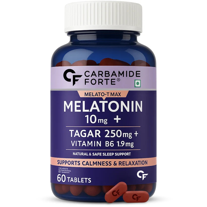 Melatonin |Melatonin Supplement With 10 mg+ - Supports Relaxation &amp; Restful Sleep - Sleeping Pills with 125mg Tagar &amp; Vitamin B6 for Deep Sleep, Restful Nights &amp; Effective Sleep Dose - For Women &amp; Men - Carbamide Forte - 60 Tablets